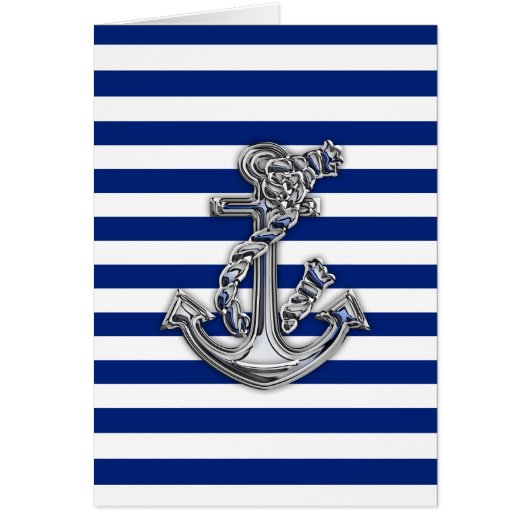Chrome Like Rope Anchor on Nautical Stripes Cards (Front)
