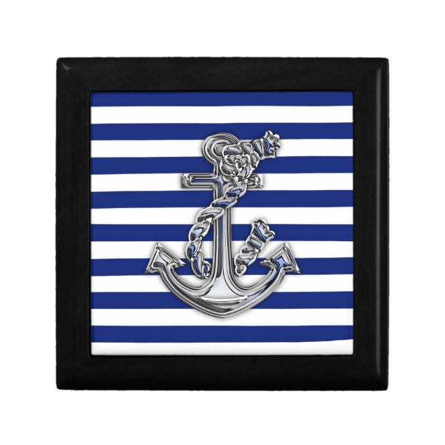 Chrome Like Rope Anchor on Nautical Stripes Gift Box (Front)