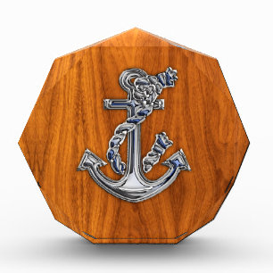 Chrome Like Rope Anchor on Teak Veneer Style Acrylic Award