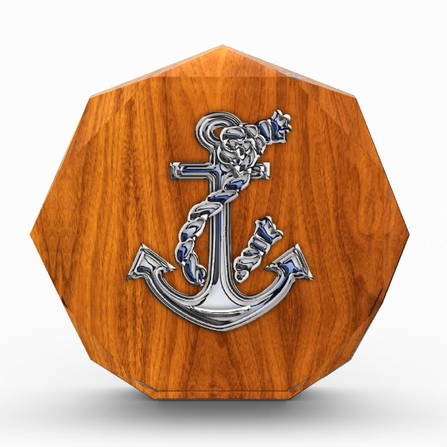 Chrome Like Rope Anchor on Teak Veneer Style Acrylic Award (Front)