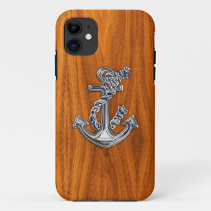 Chrome Like Rope Anchor on Teak Veneer Style iPhone 11 Case