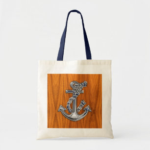 Chrome Like Rope Anchor on Teak Veneer Style Tote Bag