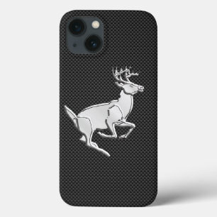 Chrome Like Running Buck on Carbon Fiber Print iPhone 13 Case