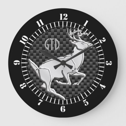 Chrome Like Running Deer Carbon Print Monogram Large Clock