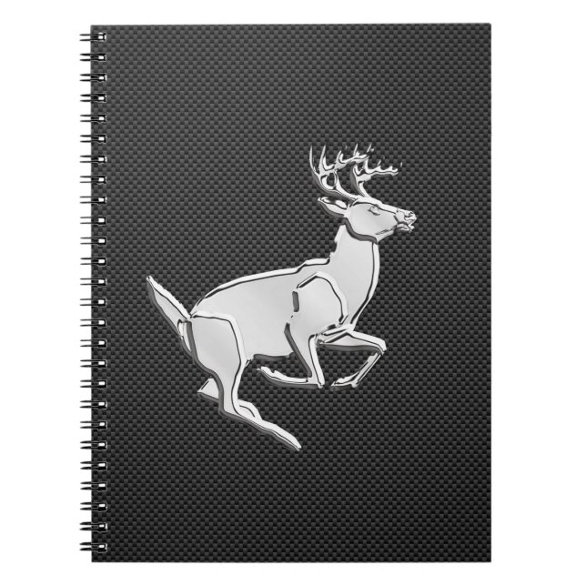 Chrome Like Running Deer on Carbon Fiber Print Notebook (Front)
