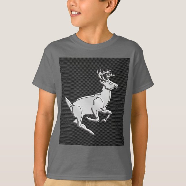 Chrome Like Running Deer on Carbon Fiber Print T-Shirt (Front)