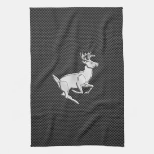 Chrome Like Running Deer on Carbon Fiber Print Towel