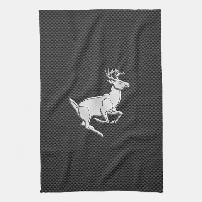 Chrome Like Running Deer on Carbon Fiber Print Towel (Vertical)