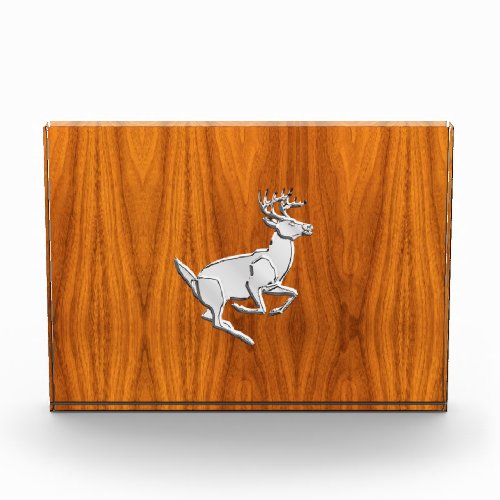 Chrome Like Running Deer on Fine Teak Print Acrylic Award