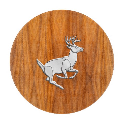 Chrome Like Running Deer on Fine Teak Print Cutting Board