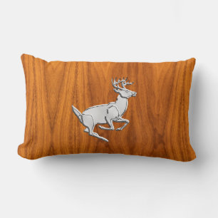 Chrome Like Running Deer on Fine Teak Print Lumbar Pillow