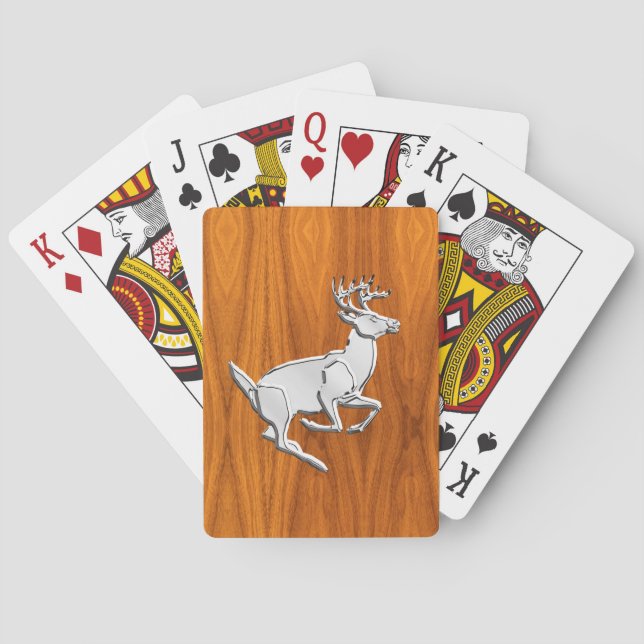 Chrome Like Running Deer on Fine Teak Print Poker Cards (Back)