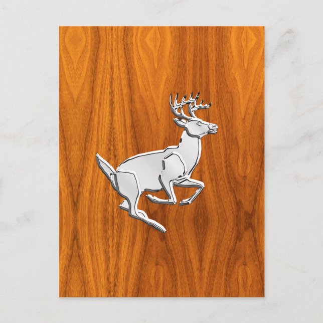 Chrome Like Running Deer on Fine Teak Print Postcard (Front)