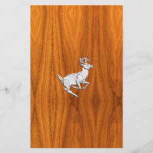 Chrome Like Running Deer on Fine Teak Print Stationery