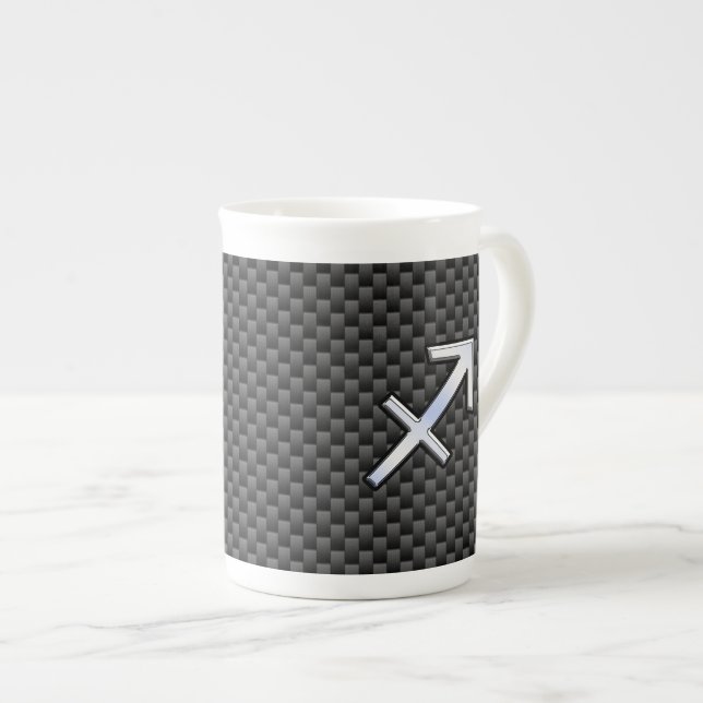 Chrome Like Sagittarius Sign Carbon Fiber Print Bone China Mug (Front Right)