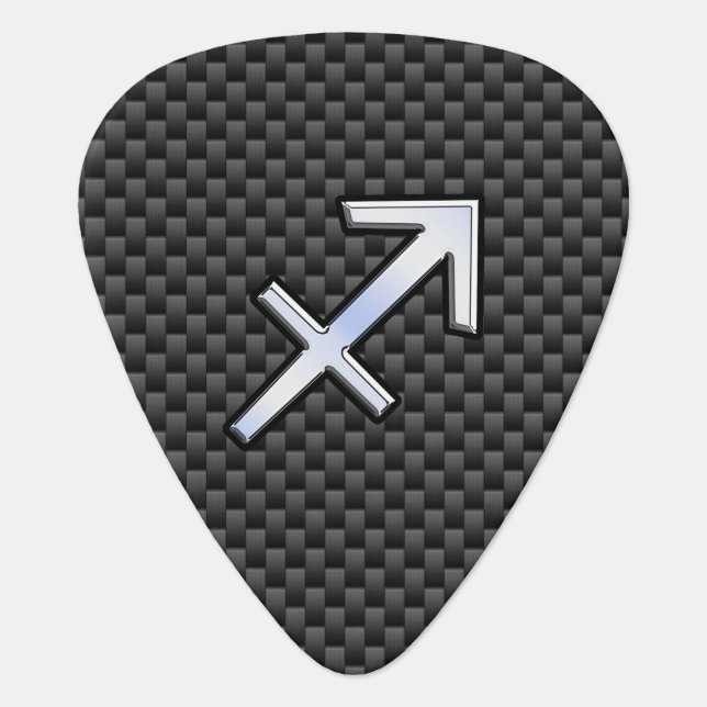 Chrome Like Sagittarius Sign Carbon Fiber Print Guitar Pick (Front)