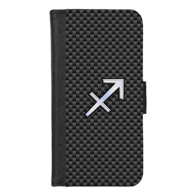 Chrome Like Sagittarius Sign Carbon Fiber Print iPhone Wallet Case (Front)