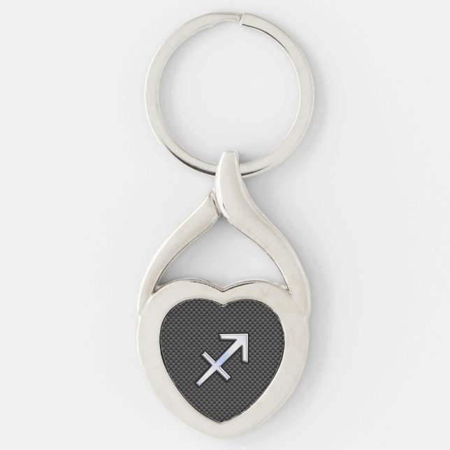 Chrome Like Sagittarius Sign Carbon Fiber Print Keychain (Front)