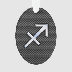 Chrome Like Sagittarius Sign Carbon Fiber Print Ornament