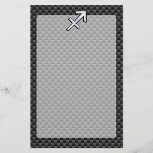 Chrome Like Sagittarius Sign Carbon Fiber Print Stationery (Front)