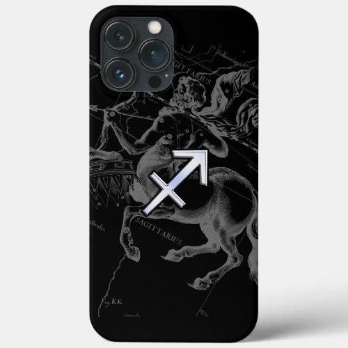 Chrome Like Sagittarius Sign on Black Hevelius iPhone 13 Pro Max Case
