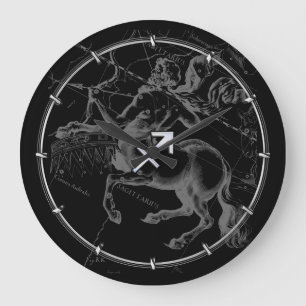 Chrome Like Sagittarius Zodiac Sign Hevelius Decor Large Clock