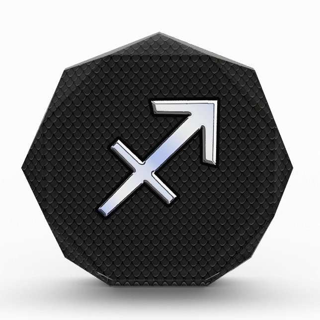 Chrome Like Sagittarius Zodiac Sign on Black Acrylic Award (Front)