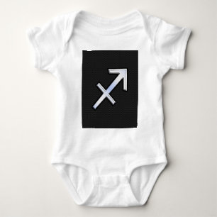 Chrome Like Sagittarius Zodiac Sign on Black Baby Bodysuit