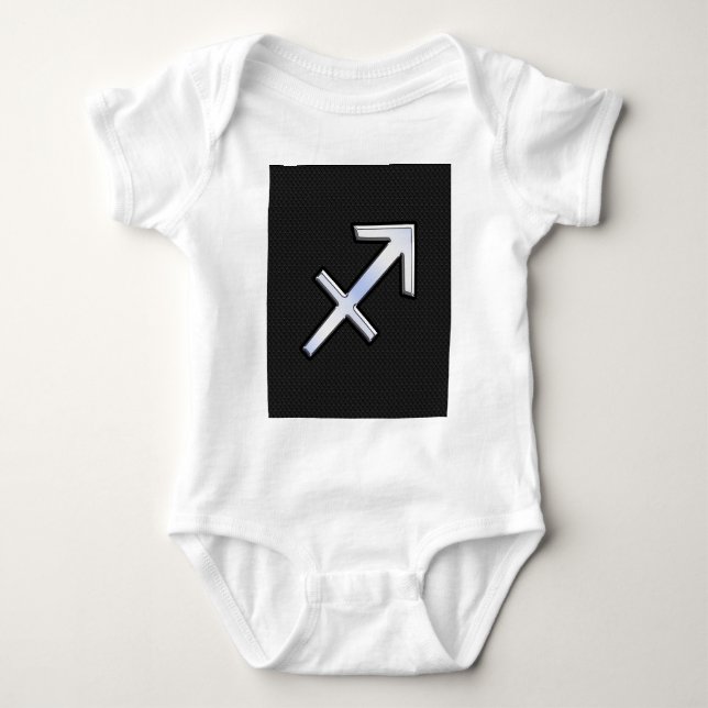 Chrome Like Sagittarius Zodiac Sign on Black Baby Bodysuit (Front)