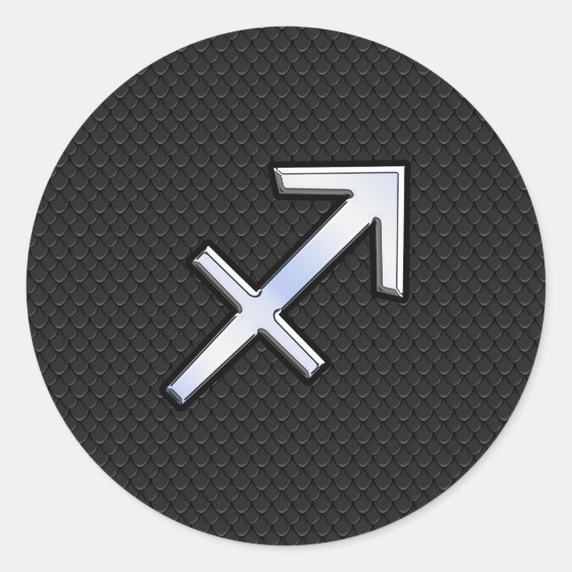 Chrome Like Sagittarius Zodiac Sign on Black Classic Round Sticker (Front)