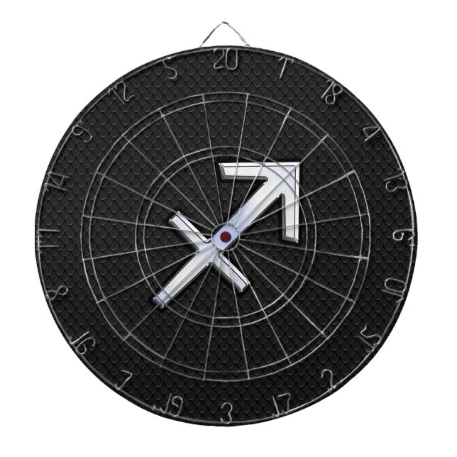 Chrome Like Sagittarius Zodiac Sign on Black Dart Board (Front)