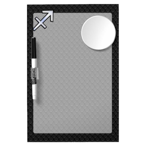 Chrome Like Sagittarius Zodiac Sign on Black Dry Erase Board With Mirror