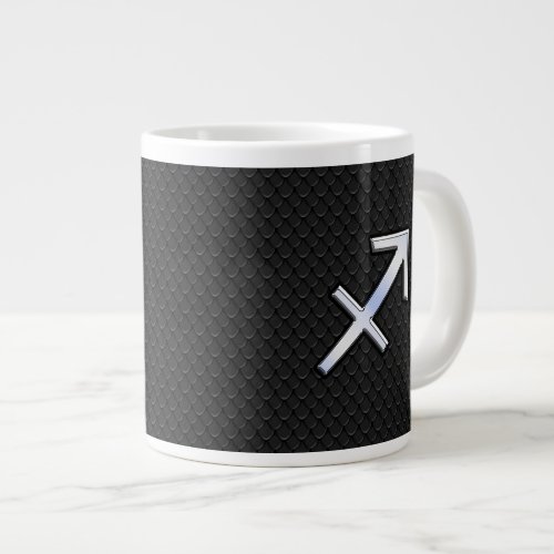 Chrome Like Sagittarius Zodiac Sign on Black Large Coffee Mug