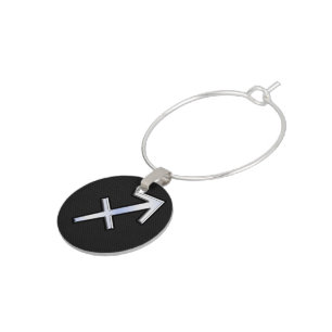 Chrome Like Sagittarius Zodiac Sign on Black Wine Glass Charm