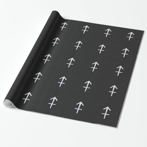 Chrome Like Sagittarius Zodiac Sign on Black Wrapping Paper