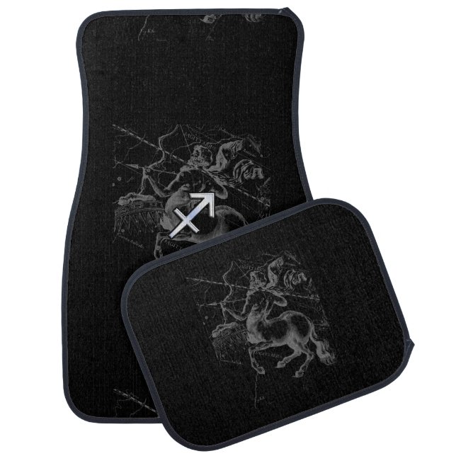 Chrome like Sagittarius Zodiac Sign on Hevelius Car Mat (Set)