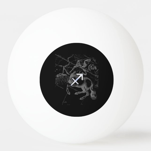 Chrome like Sagittarius Zodiac Sign on Hevelius Ping-Pong Ball (Front)