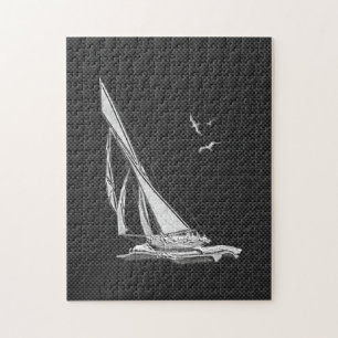 Chrome Like Sailboat on Carbon Fiber Jigsaw Puzzle