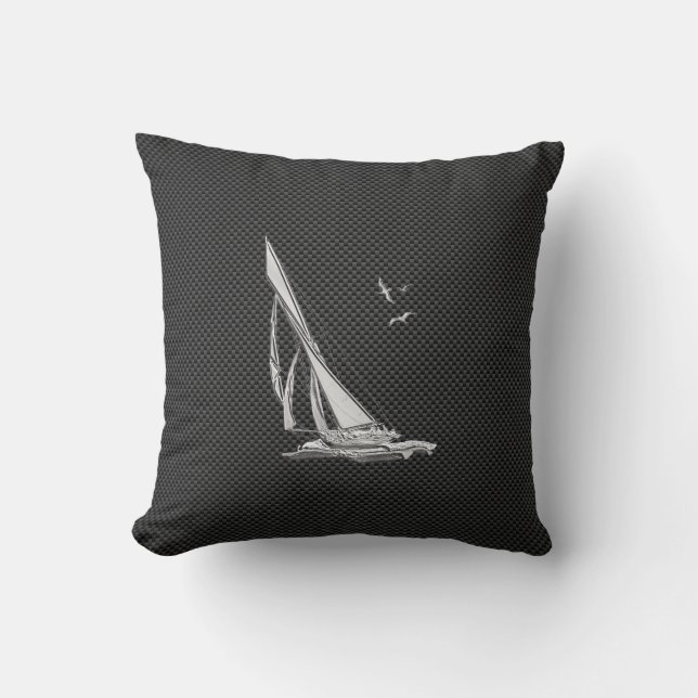 Chrome Like Sailboat on Carbon Fiber Throw Pillow (Front)
