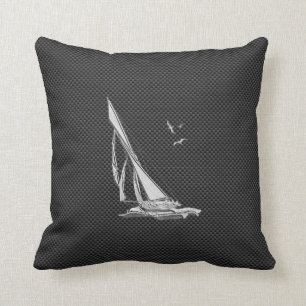 Chrome Like Sailboat on Carbon Fiber Throw Pillow
