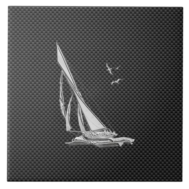 Chrome Like Sailboat on Carbon Fiber Tile (Front)