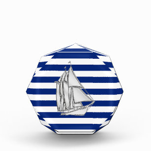 Chrome Like Sailboat on Nautical Stripes Acrylic Award