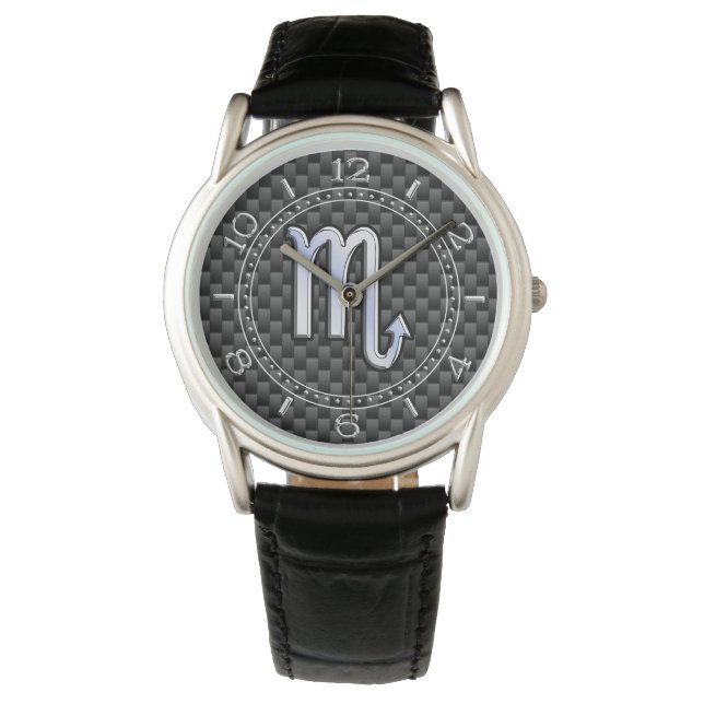 Chrome Like Scorpio Zodiac Sign Carbon Dial Watch (Front)
