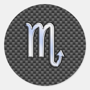 Chrome Like Scorpio Zodiac Sign Carbon Fiber Print Classic Round Sticker