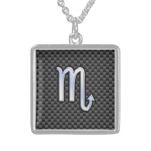 Chrome Like Scorpio Zodiac Sign Carbon Fiber Print Sterling Silver Necklace