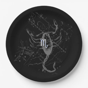 Chrome like Scorpio Zodiac Sign on Hevelius Decor Paper Plates