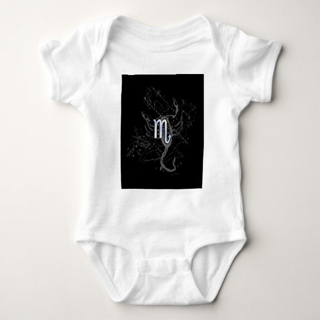 Chrome like Scorpio Zodiac Symbol on Hevelius Baby Bodysuit (Front)