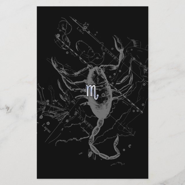 Chrome like Scorpio Zodiac Symbol on Hevelius Stationery (Front)