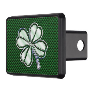 Chrome Like Shamrock on Carbon Fiber Print Trailer Hitch Cover