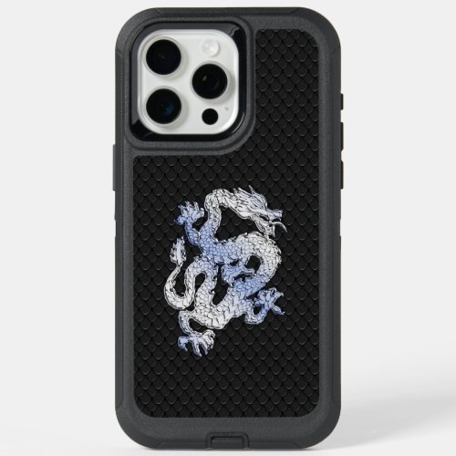 Chrome like silver Dragon Black Snake Skin style iPhone 15 Pro Max Case